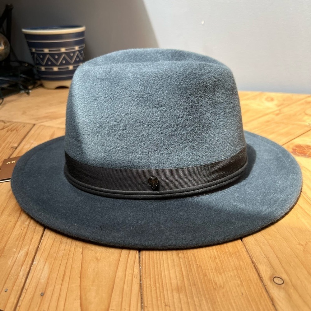 Helen Kaminski Blue Gray Felt Fedora with Black Band